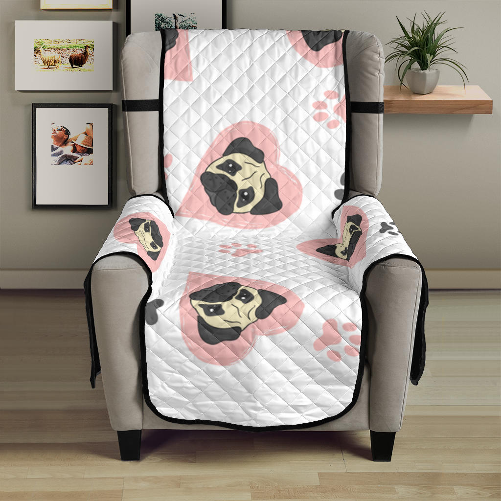 Cute pugs pink heart paw pattern Chair Cover Protector