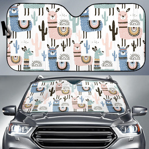 Lama Alpaca Cactus Hand Drawn Pattern Car Sun Shade
