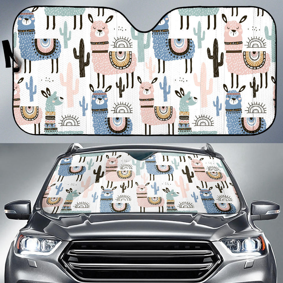 Lama Alpaca Cactus Hand Drawn Pattern Car Sun Shade