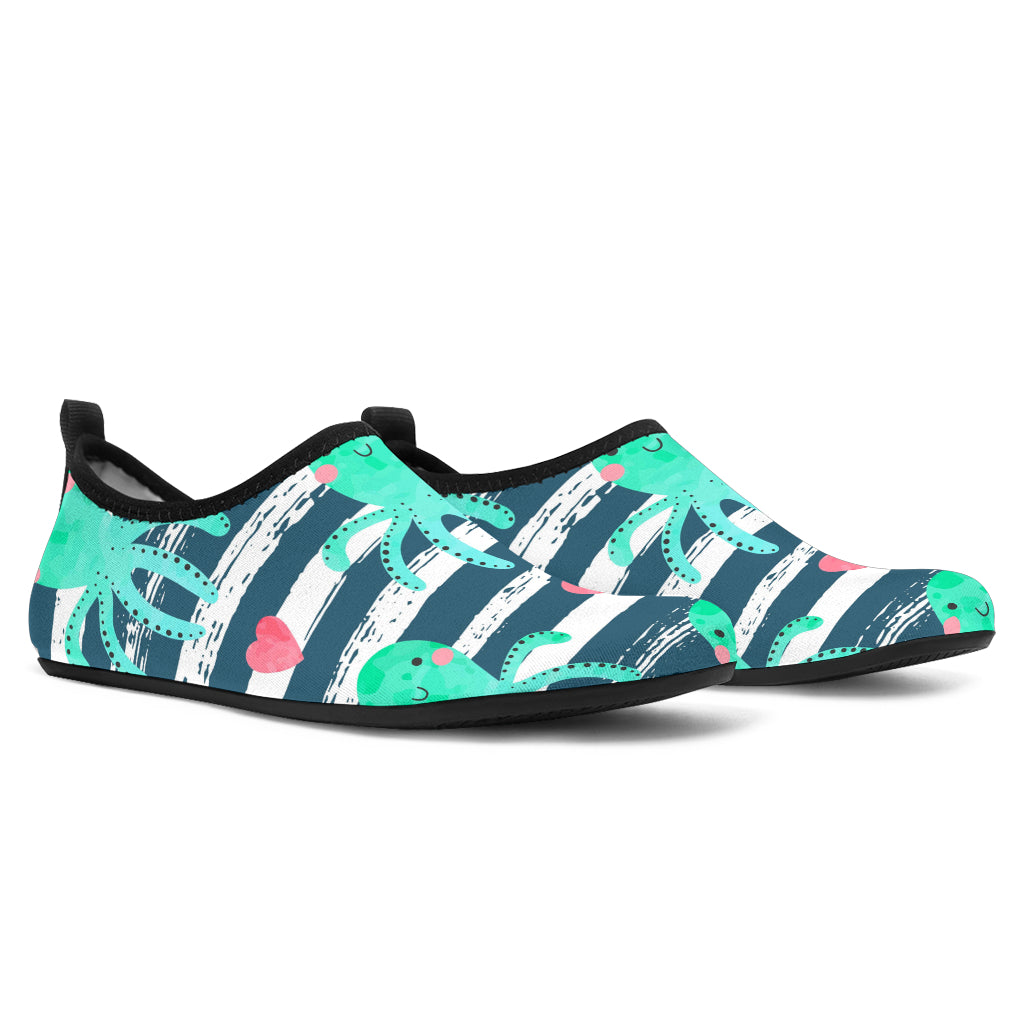 Cute Octopuses Heart Striped Background Aqua Shoes