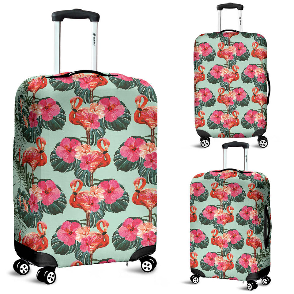 Beautiful Flamingo Tropical Palm Leaves Hibiscus Pateern Background  Luggage Covers