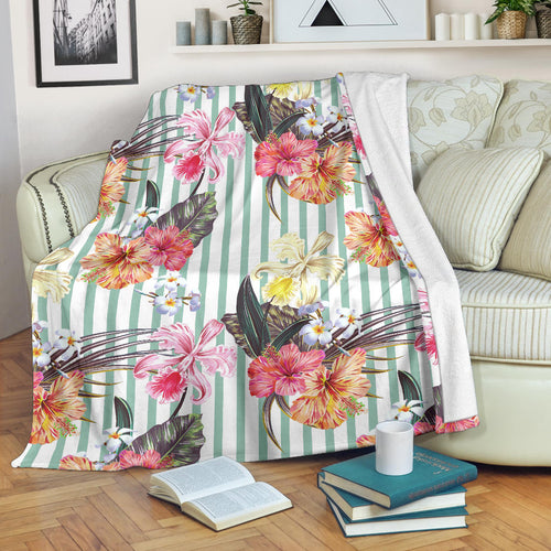 Colorful Orchid Flower Pattern Premium Blanket
