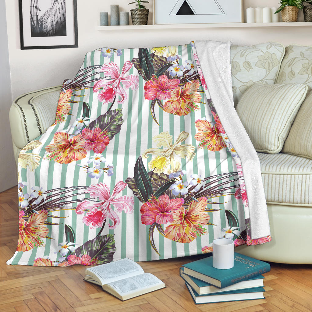 Colorful Orchid Flower Pattern Premium Blanket