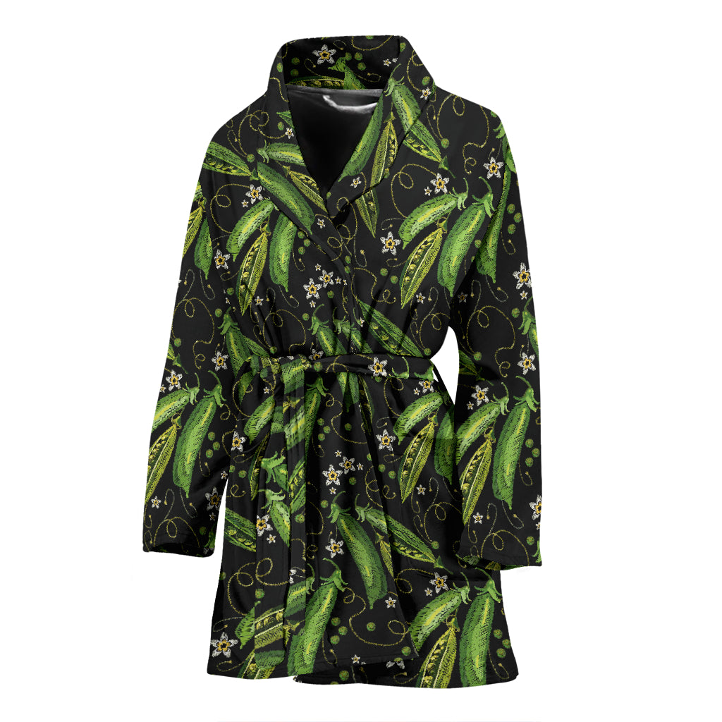 Green Peas Pattern Print Design 02 Women's Bathrobe