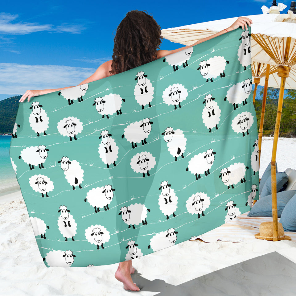 Cute Sheep Green Background Sarong