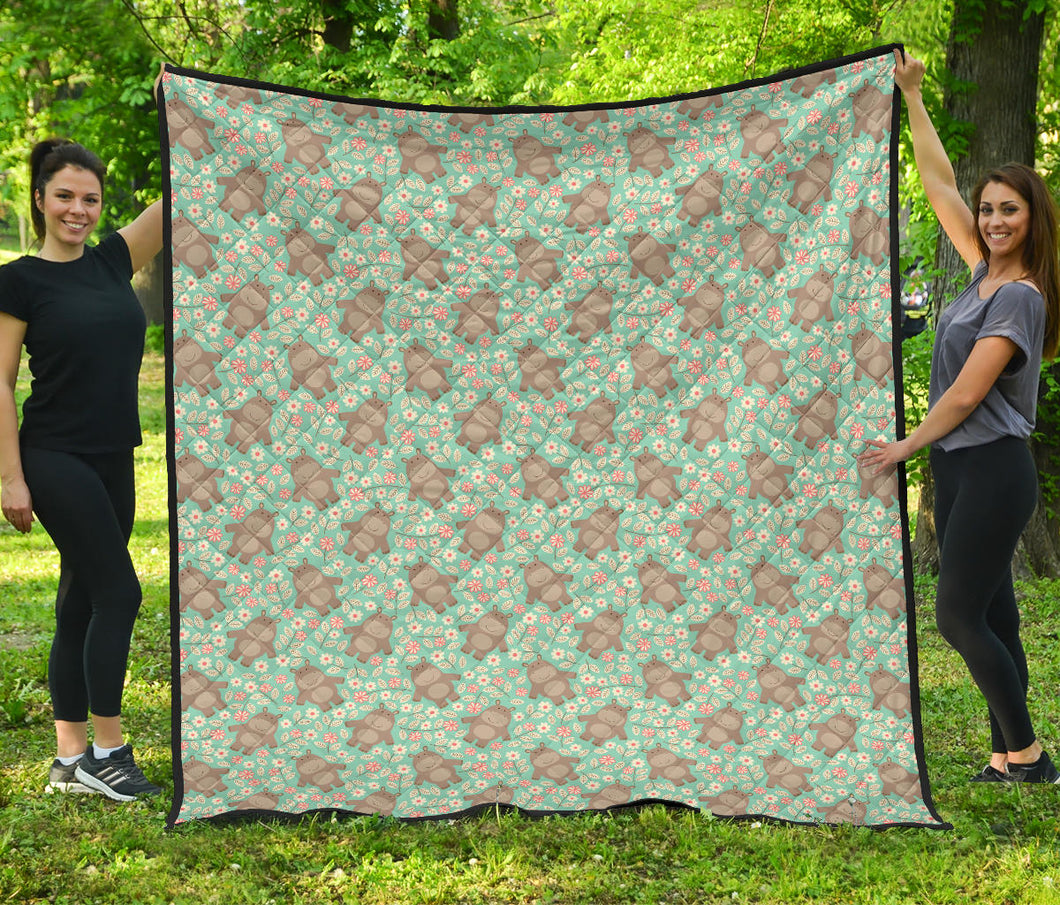 Hippopotamus Pattern Print Design 02 Premium Quilt
