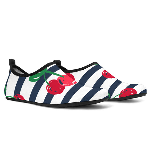 Hand Drawn Cherry Pattern Striped Background Aqua Shoes