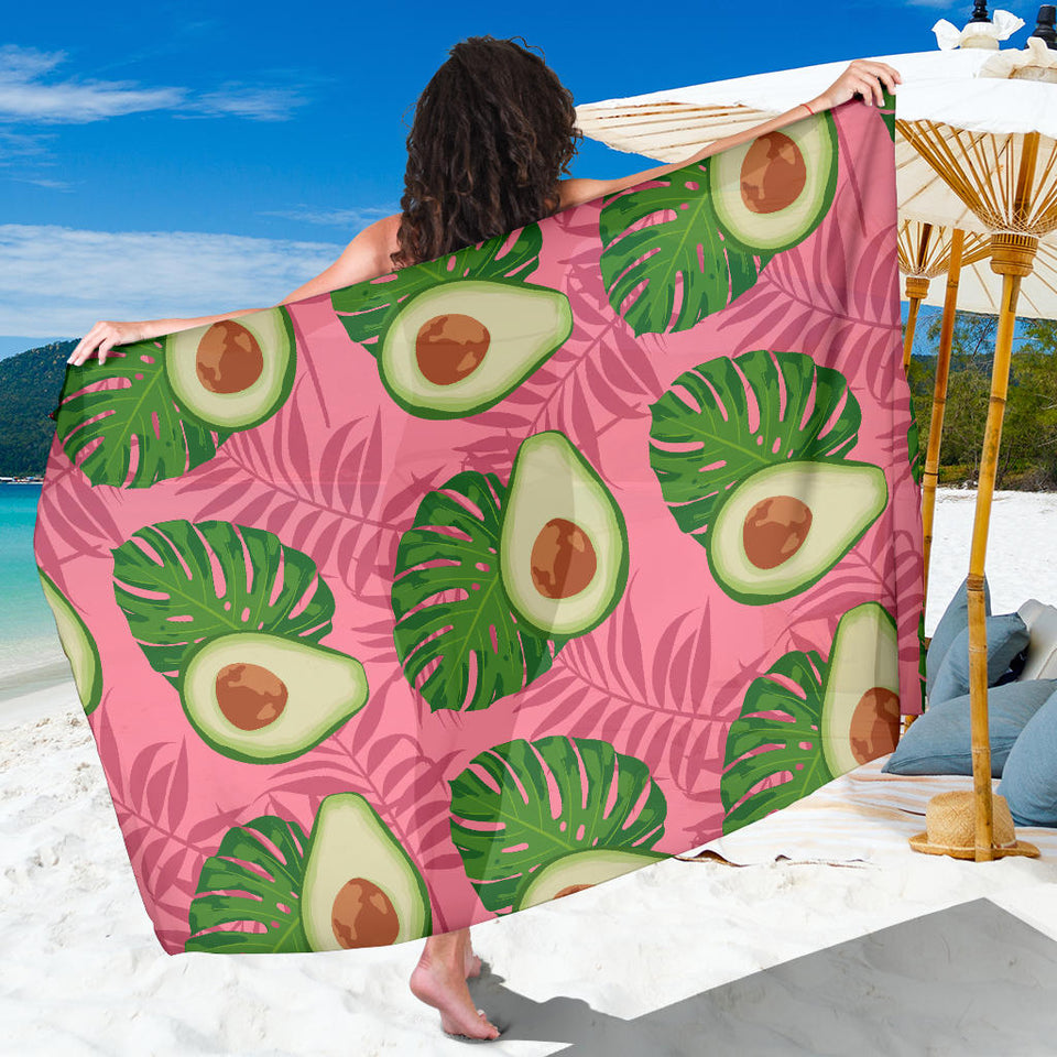 Avocado Slices Leaves Pink Back Ground Sarong