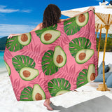 Avocado Slices Leaves Pink Back Ground Sarong