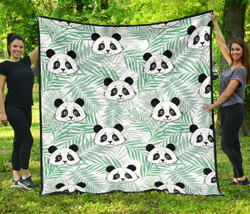 Panda Pattern Tropical Leaves Background Premium Quilt