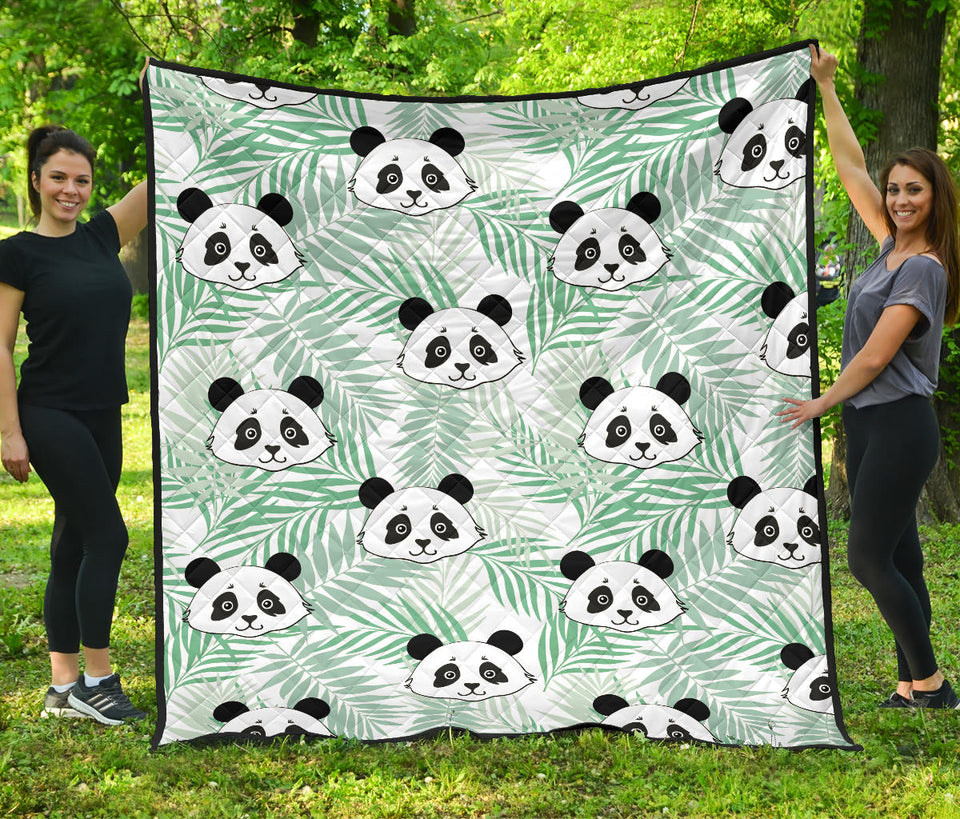Panda Pattern Tropical Leaves Background Premium Quilt