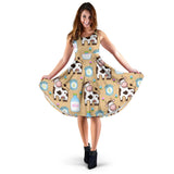 Cow Bottle Of Milk Pattern Sleeveless Midi Dress