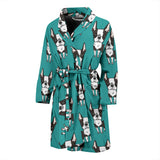 Hand Drawn Boston Terrier Dog Pattern Men'S Bathrobe