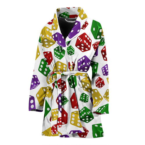 Dice Pattern Print Design 03 Women's Bathrobe