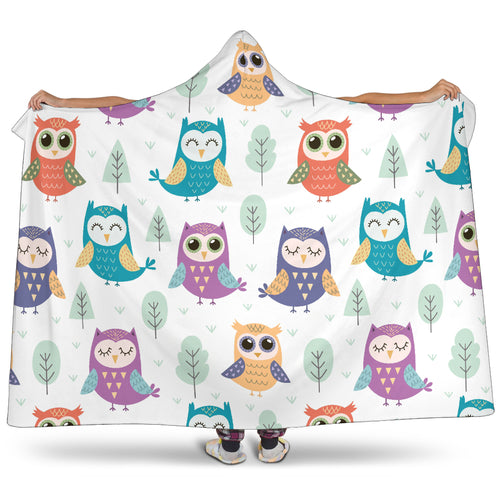 Cute Owl Pattern Hooded Blanket