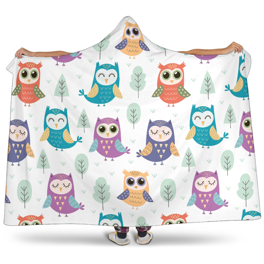Cute Owl Pattern Hooded Blanket