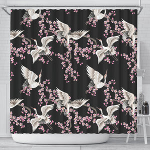 Japanese Crane Pink Sakura Pattern Shower Curtain Fulfilled In US