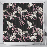 Japanese Crane Pink Sakura Pattern Shower Curtain Fulfilled In US