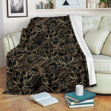 Luxurious Gold Lotus Waterlily Black Background Premium Blanket