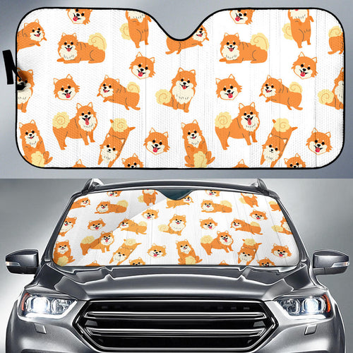 Brown Pomeranian Pattern Car Sun Shade