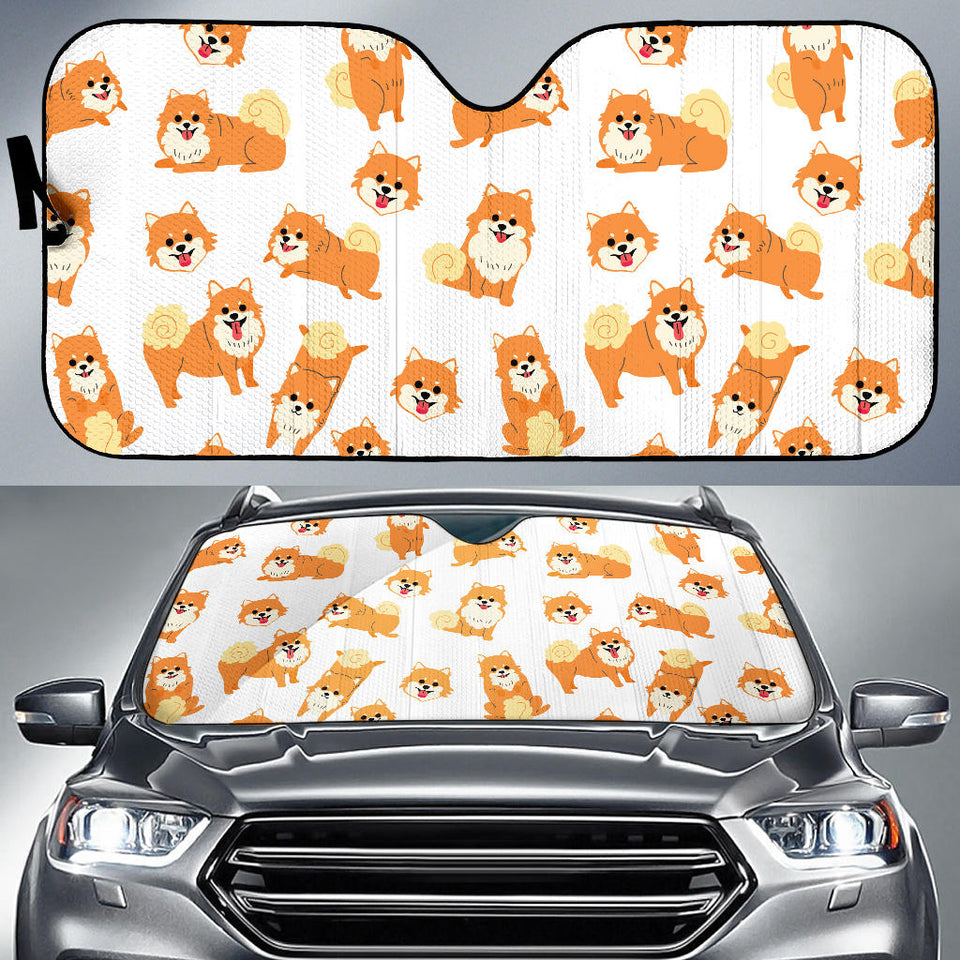 Brown Pomeranian Pattern Car Sun Shade