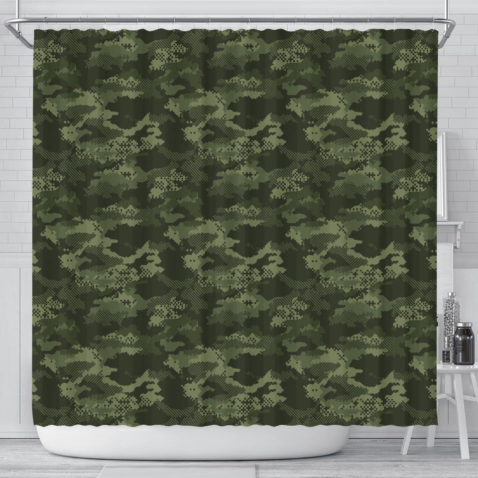 Digital Green Camo Camouflage Pattern Shower Curtain Fulfilled In US
