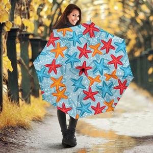 Blue Red Orange Starfish Pattern Umbrella