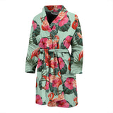 Beautiful Flamingo Tropical Palm Leaves Hibiscus Pateern Background Men'S Bathrobe