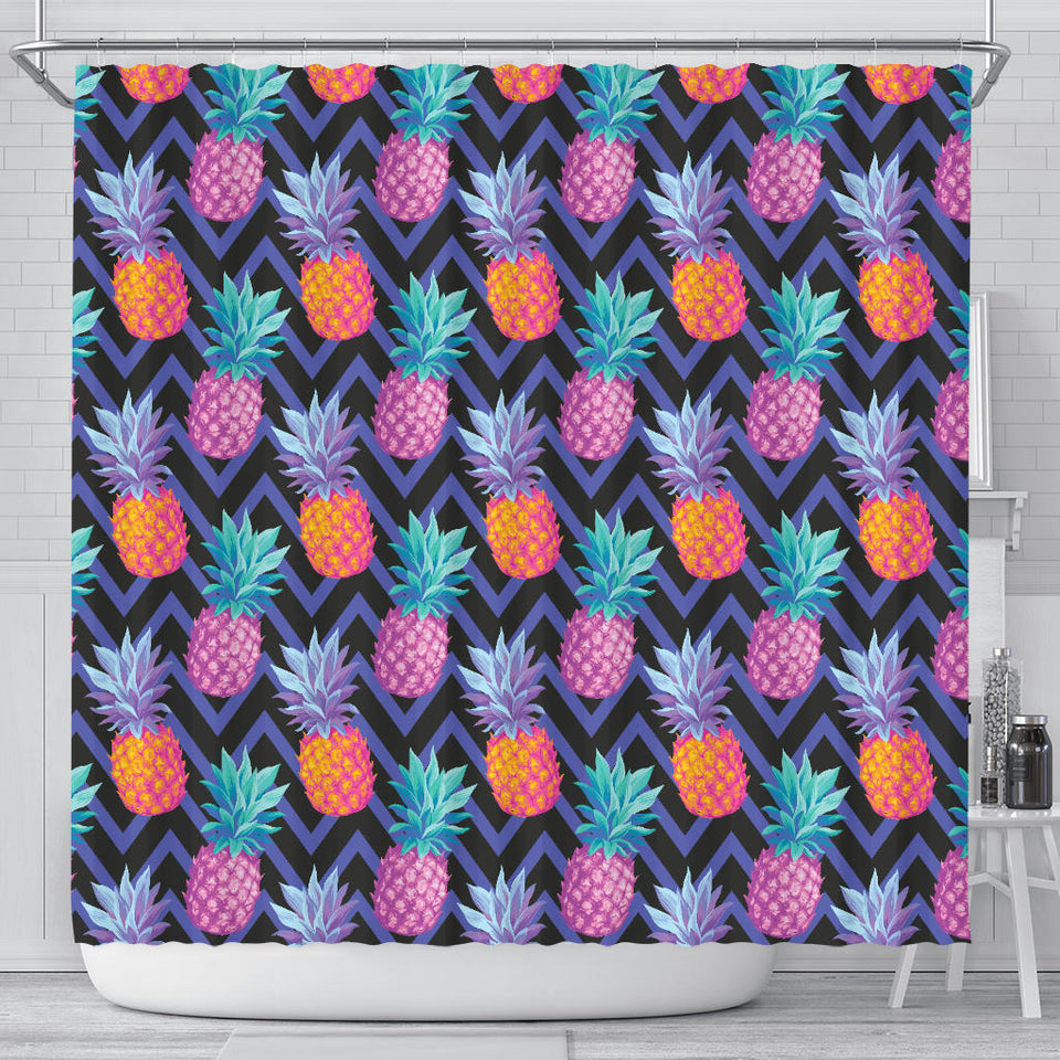 Pineapples Pattern Zigzag Background Shower Curtain Fulfilled In US