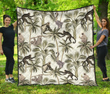Monkey Sloth Lemur Palm Trees Pattern Premium Quilt