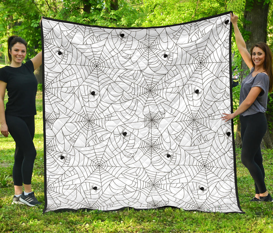 Spider Web Cobweb Pattern White Background Premium Quilt