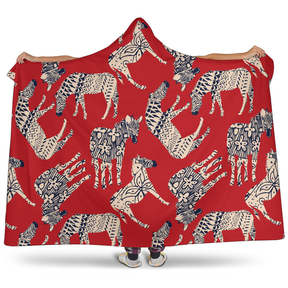 Zebra Abstract Red Background Hooded Blanket