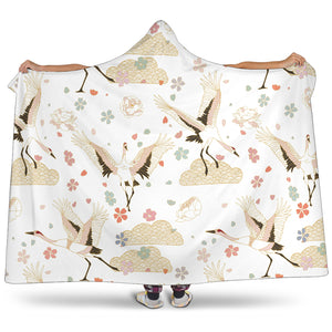 Beautiful Japanese Cranes Pattern Hooded Blanket