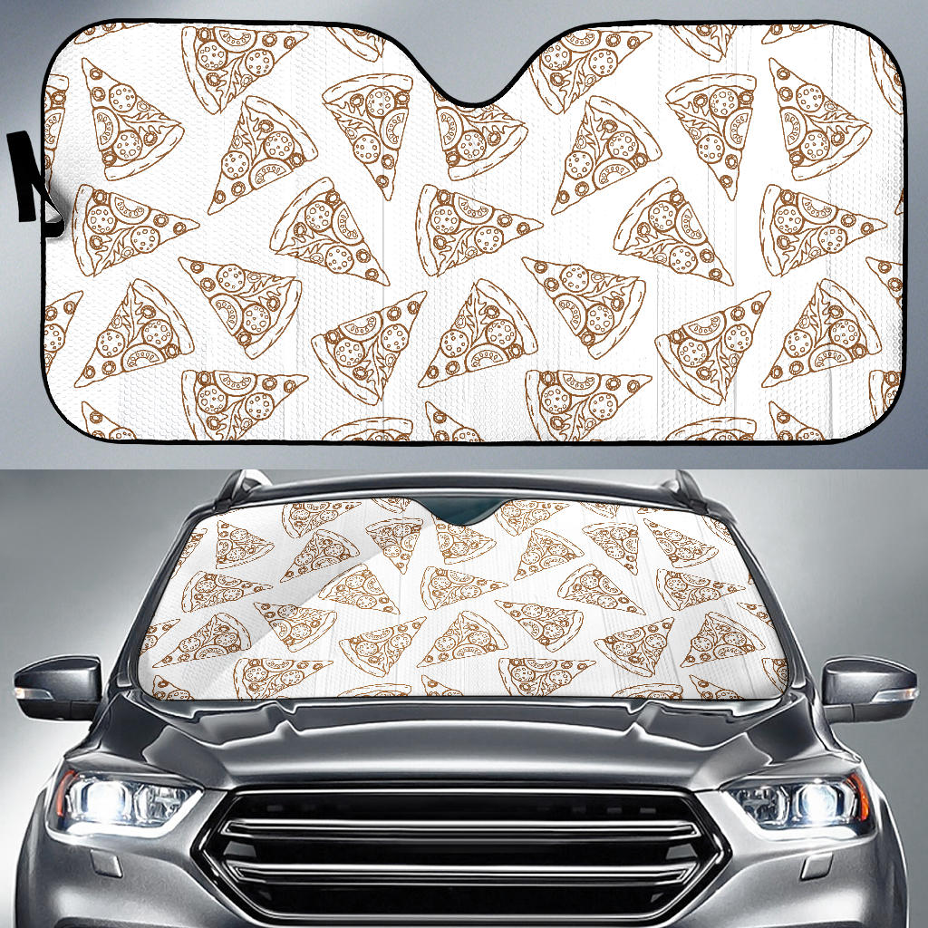 Hand Drawn Pizza Pattern Car Sun Shade