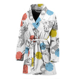 Siberian Husky And Colorful Circle Pattern Women'S Bathrobe