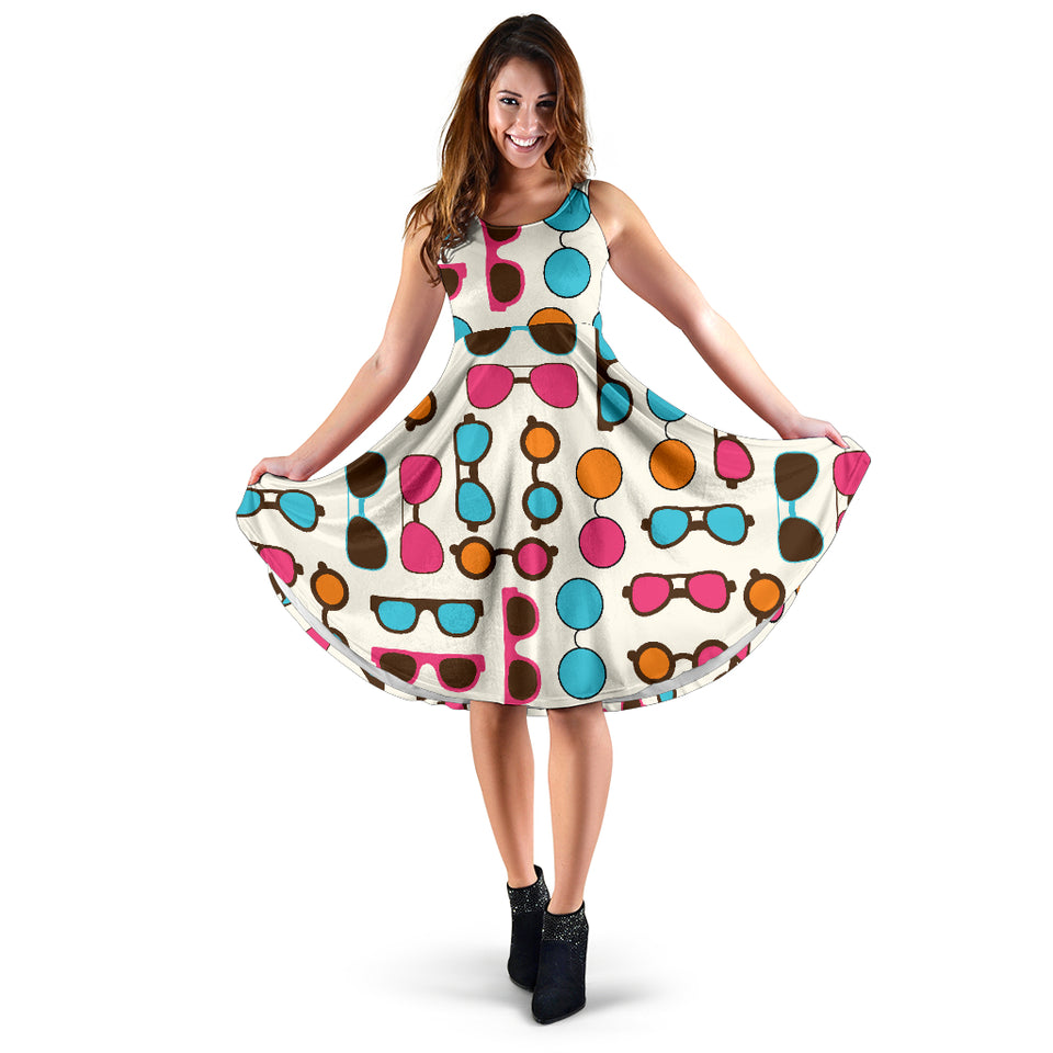Sun Glasses Pattern Print Design 03 Sleeveless Midi Dress