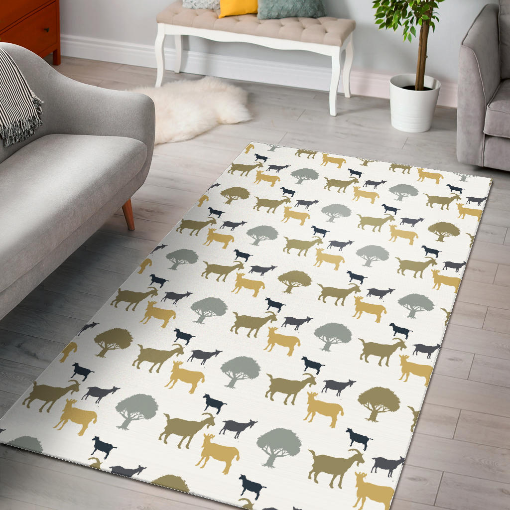 Silhouettes Of Goat And Tree Pattern Area Rug
