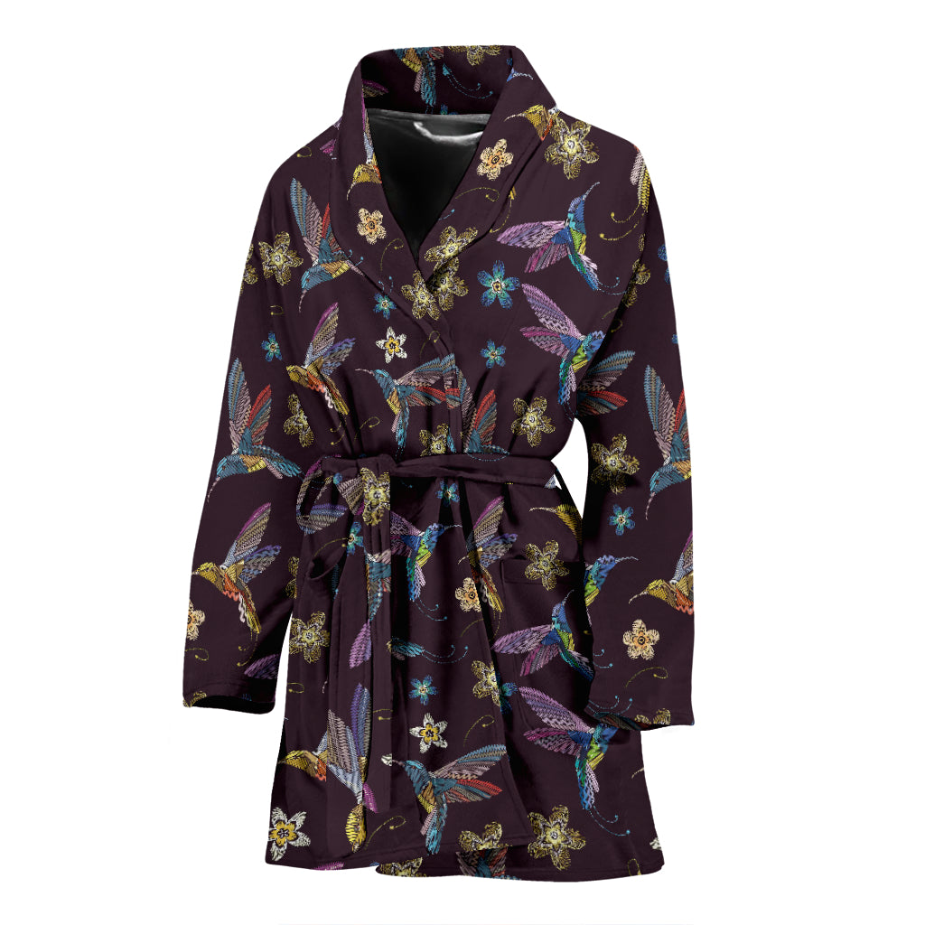 Hummingbird Pattern Print Design 04 Women's Bathrobe