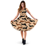 Dachshund Floral Background Sleeveless Midi Dress