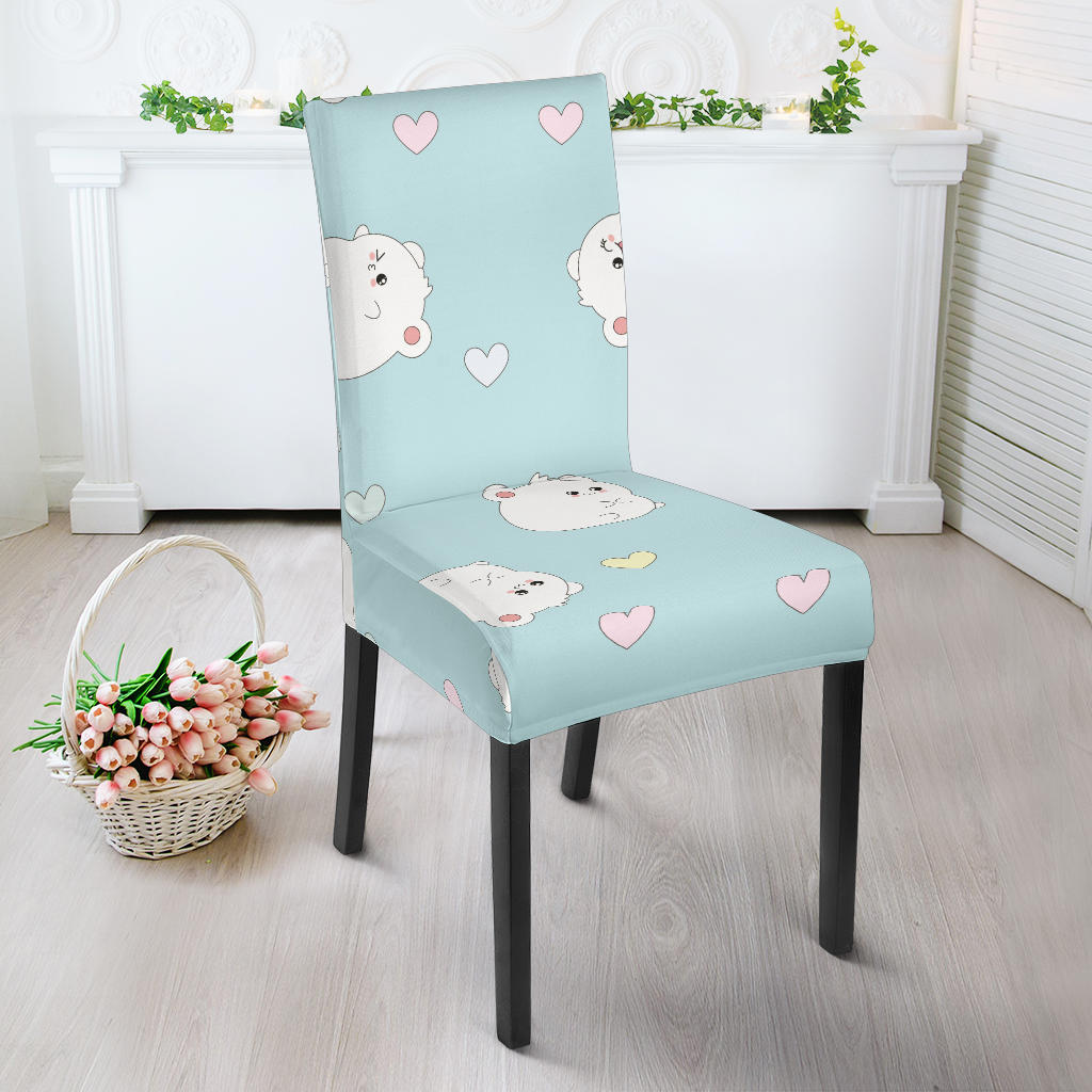 White Cute Hamsters Heart Pattern Dining Chair Slipcover