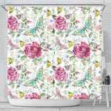 Hand Drawn Butterfly Rose Shower Curtain Fulfilled In US