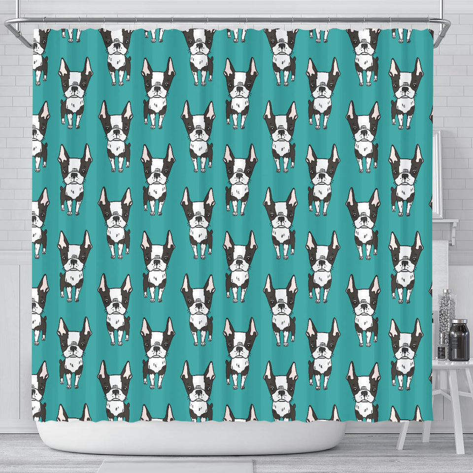 Hand Drawn Boston Terrier Dog Pattern Shower Curtain Fulfilled In US