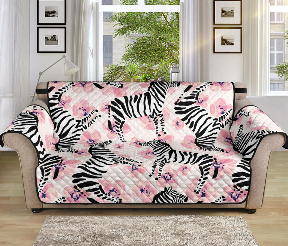 Zebra pink flower background Sofa Cover Protector