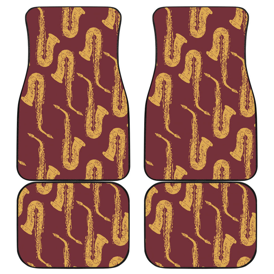 Hand Drawn Gold Saxophone Red Background  Front And Back Car Mats