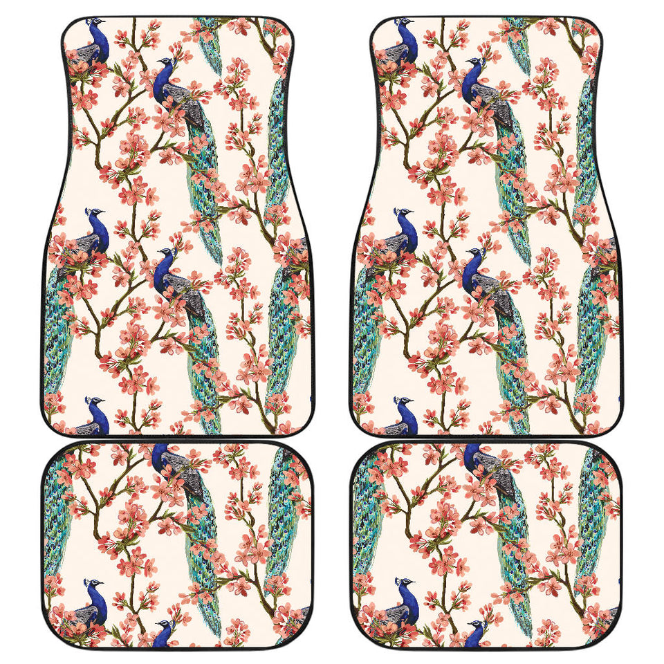 Peacock Tropical Flower Pattern Front And Back Car Mats
