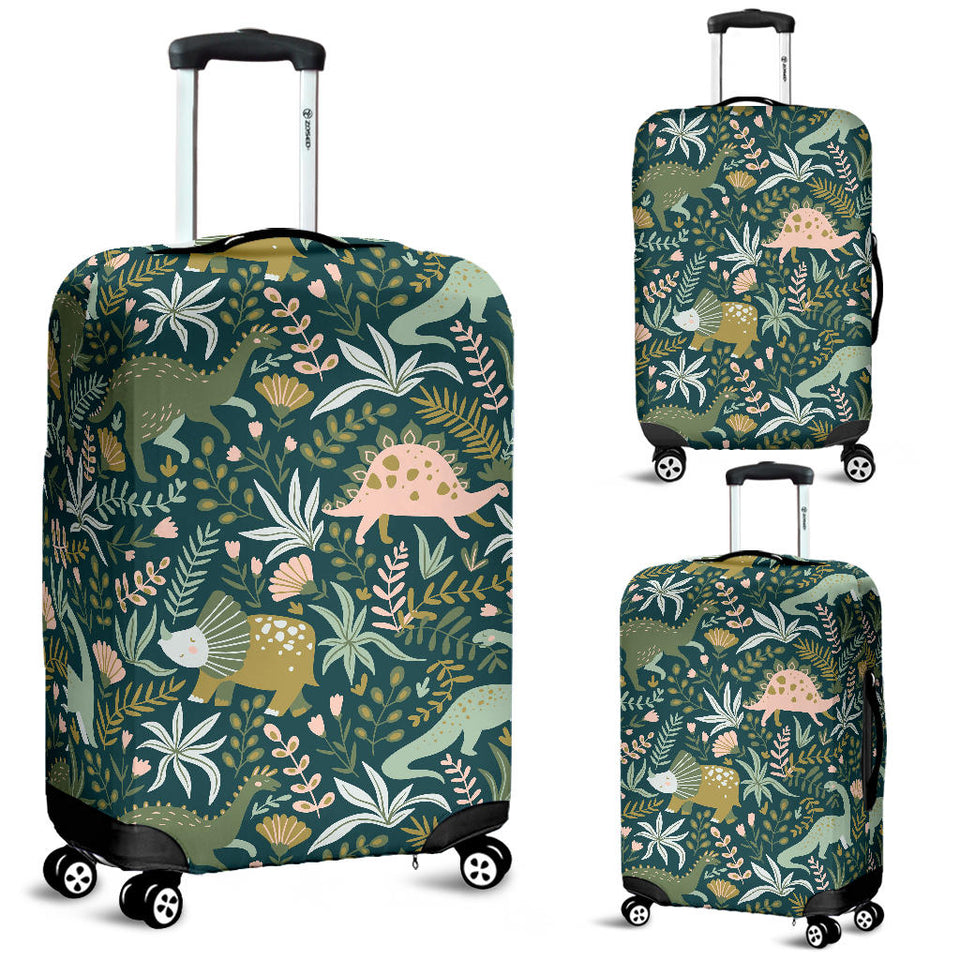 Dinosaurs Tropical Leaves Flower Pattern Luggage Covers