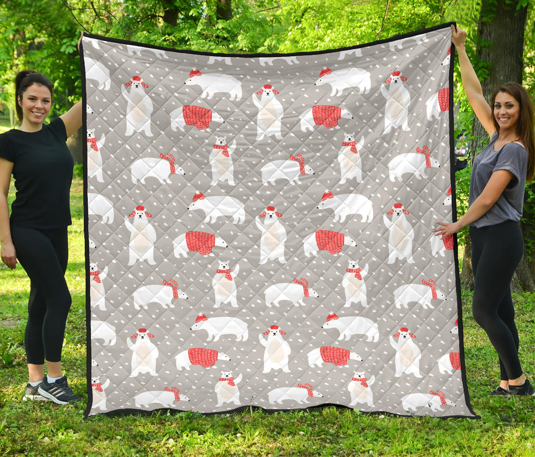 Cute Polar Bear Christmas Snow Pattern Premium Quilt