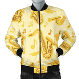 Saxophone Cornet Pattern Yellow Background Men'S Bomber Jacket