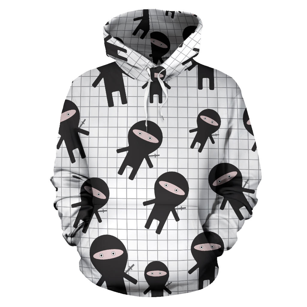Ninja Pattern Plaid Background Men Women Pullover Hoodie