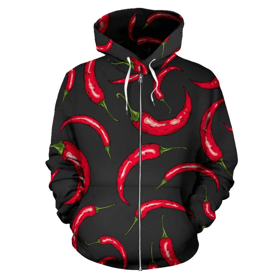 Chili Peppers Pattern Black Background Zip Up Hoodie